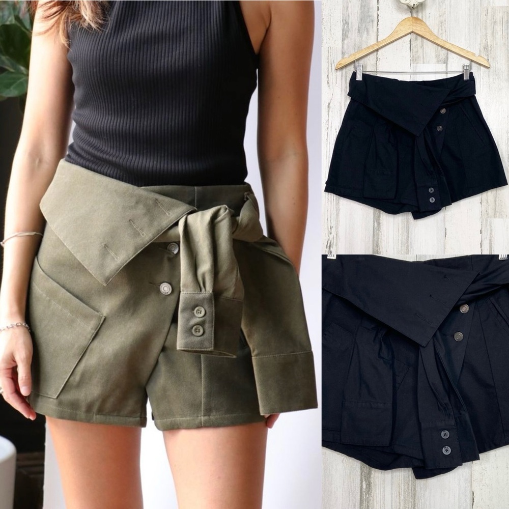 NWT RtA Teo Wrap Front Skort Black Tie Waist Belted Dark Romantic Baddie Size S